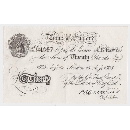 85 - Catterns BERNHARD note, 20 Pounds dated 15th August 1933, serial 47/M 64587 (B230 for type) Operatio... 