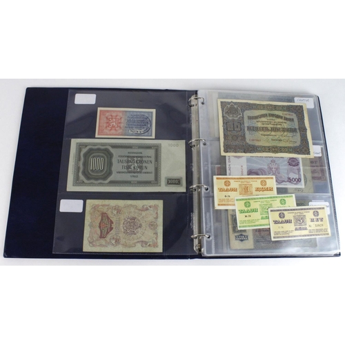 932 - World, Eastern European (55) in banknote album including Bulgaria, Czechoslovakia, Hungary, Memel, Y... 