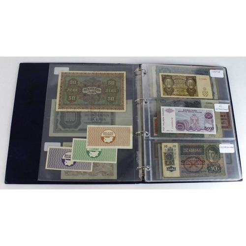 932 - World, Eastern European (55) in banknote album including Bulgaria, Czechoslovakia, Hungary, Memel, Y... 