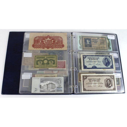 932 - World, Eastern European (55) in banknote album including Bulgaria, Czechoslovakia, Hungary, Memel, Y... 