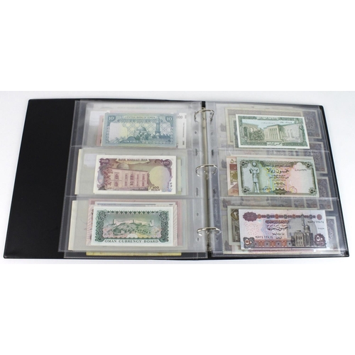 939 - World, Middle East (84) in banknote album comprising Bahrain, Egypt, Iran, Iraq, Israel, Jordan, Kuw... 