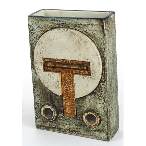 1004 - Troika Pottery rectangular 'slab' vase, base reads 'Troika Cornwall AP', height 17cm, width 11cm, de... 