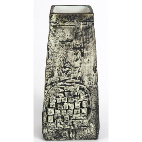 1008 - Troika Pottery tapering rectangular vase, base unmarked, height 9cm, diamater 10.5cm approx.