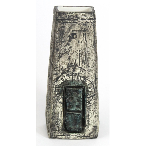 1008 - Troika Pottery tapering rectangular vase, base unmarked, height 9cm, diamater 10.5cm approx.