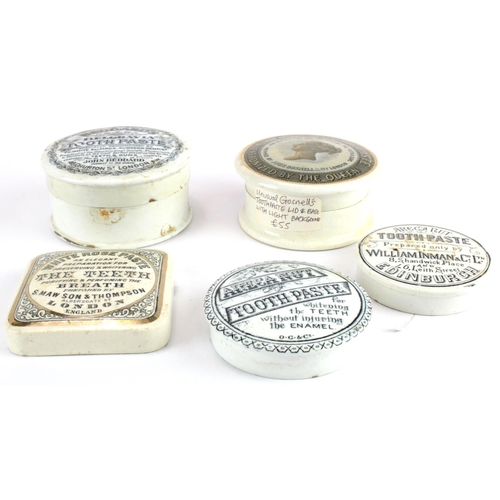 1022 - Pot lid interest a single owner collection- Five toothpaste pot lids to include, Beddard's Belgravia... 