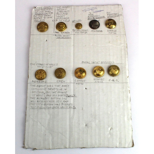 1047 - Yacht Club - very scarce collection of Royal Yacht Club buttons, inc Officer QV, QV Bargemaster, GV ... 