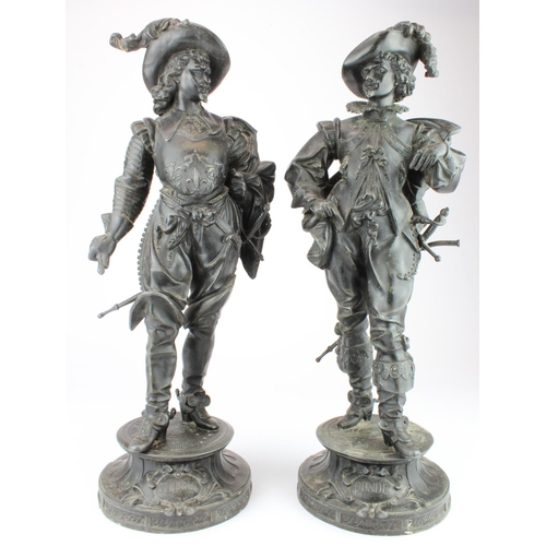 1062 - Pair of 19th century French spelter figures of musketeers, Vendome (Height approx 45cm) and Conde (H... 