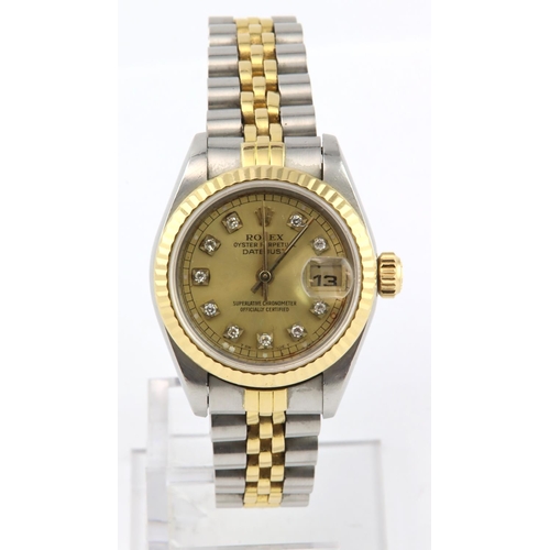 457 - Ladies Rolex Oyster perpetual datejust bi-metal wristwatch with jubilee bracelet. The gold dial with... 