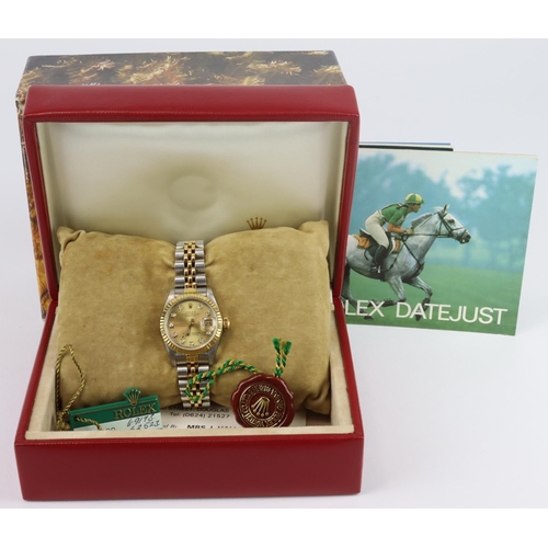 464 - Ladies Rolex Oyster perpetual datejust bi-metal wristwatch with jubilee bracelet. The gold dial with... 