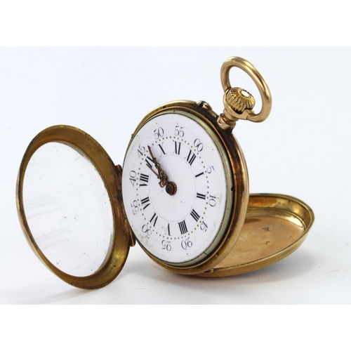 472 - Yellow metal (test as approx 18ct) ladies open face pocket watch, approx 32mm dia. Total weight 25.4... 