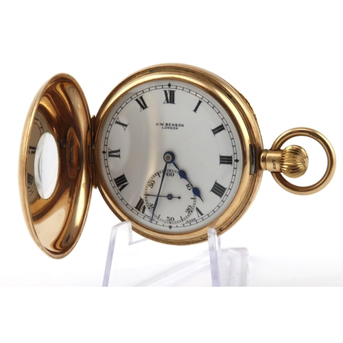 473 - Gents 9ct half-hunter pocket watch by J.W Benson. Hallmarked Birmingham 1928. The signed white dial ... 