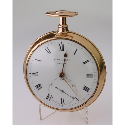 485 - Gents 18ct pair cased pocket watch by Peter Grimalde London. Both cases hallmaked London 1801. The s... 