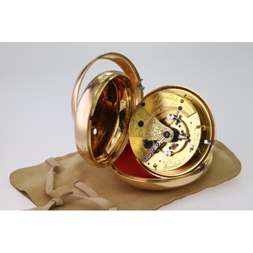 485 - Gents 18ct pair cased pocket watch by Peter Grimalde London. Both cases hallmaked London 1801. The s... 