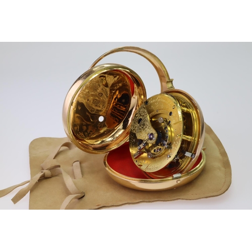 485 - Gents 18ct pair cased pocket watch by Peter Grimalde London. Both cases hallmaked London 1801. The s... 