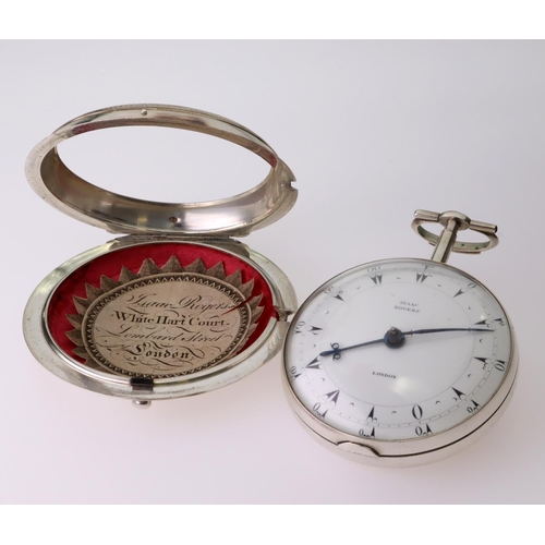 488 - Gents triple cased silver pocket watch by Isaac Rogers made for the Turkish market. Hallmarked 1794.... 