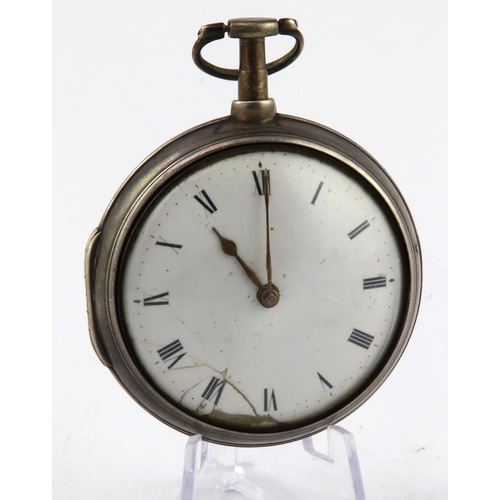 494 - Gents silver pair cased pocket watch. The white dial with black roman numerals, movement by William ... 