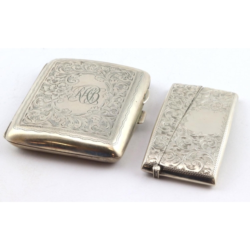 580 - Floriate engraved silver cigarette case and floriate engraved card case hallmarked respectively Birm... 