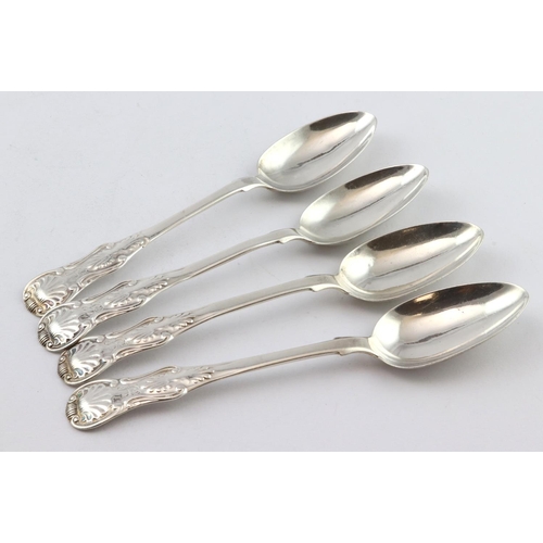 583 - Four silver, single struck King's pattern Newcastle teaspoons dated 1855 made by John Walton.  Weigh... 