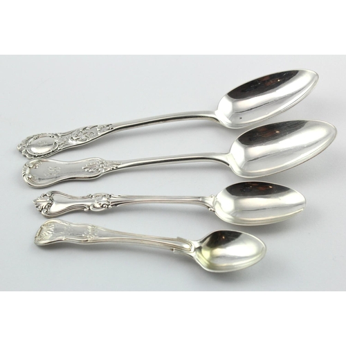 584 - Four Victorian silver spoons, all different patterns.Ccomprising of two Glasgow dessert spoons, a Sh... 