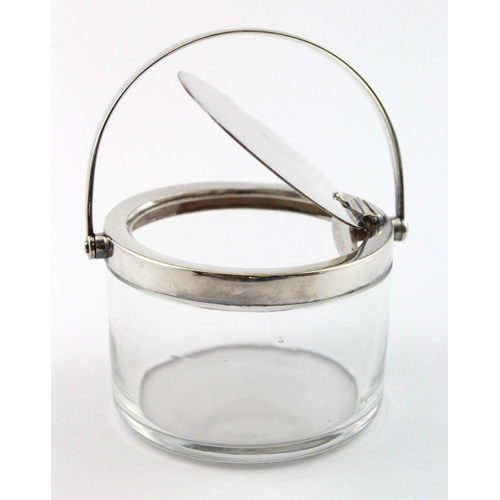 601 - Hukin & Heath Automated novelty silver-plated glass jam pot (marked H&H)  No. 183389.  Handle is ins... 