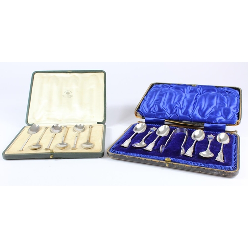 729 - Two boxed sets of silver spoons etc. comprising one set of six seal-top spoons by Mappin & Webb Ltd.... 