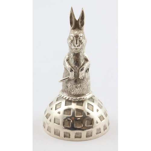 740 - Unusual novelty silver rabbit top hallmarked Birmingham 1930.  Maker's mark ( rubbed) has an Rd. No.... 