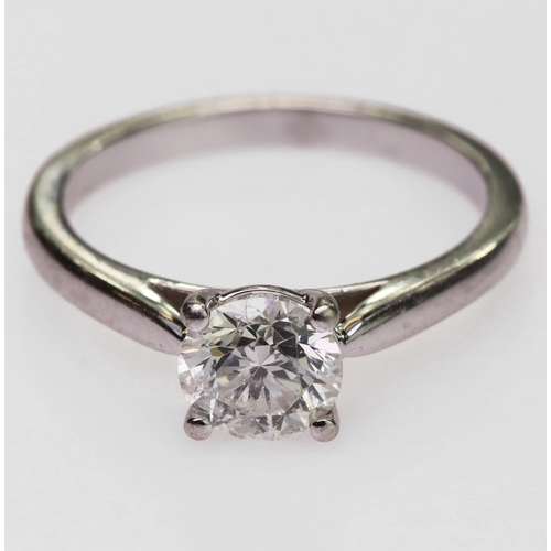 75 - Platinum solitaire ring set with single round brilliant cut diamond calculated as weighing approx. 1... 