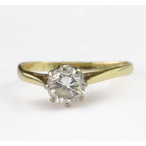 77 - 18ct yellow gold solitaire ring set with single round brilliant cut diamond weighing approx. 0.75ct,... 