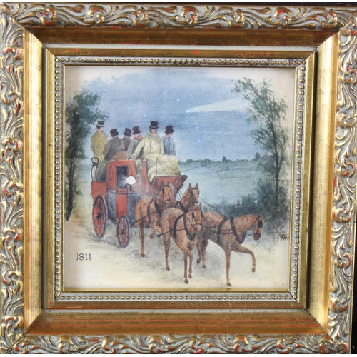 787 - Benjamin Godfrey Windus (1790 -1867). A miniature watercolour depicting Horses pulling a carriage of... 