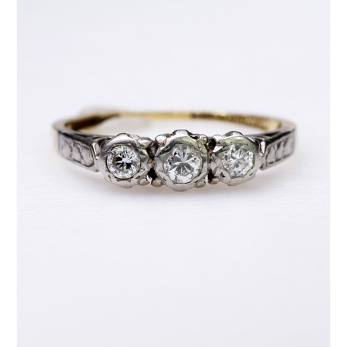 80 - 18ct and platinum ring set with three graduated round brilliant cut diamonds weighing a total of app... 