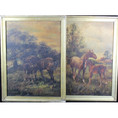 802 - Farquhar, McGillvray Knowles, RCA (1859  1932). Oil on Canvas. Pair of studies of mares with foals.... 