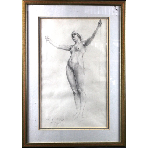 823 - Nude. An original pencil drawing of a nude by Joan Woodd Waller, signed by the artist and dated Feb.... 