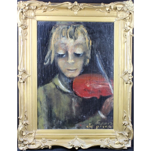 824 - Oil on board by Somoza del Paramo (Brush name). Portrait titled 'The first steps of the Violin'. In ... 