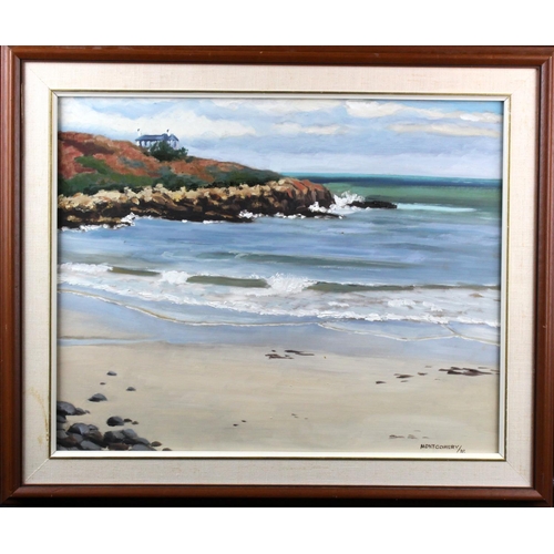 825 - Oil on board depicting a coastal scene. Signed Montgomery/85 (artist possibly British Columbia/Vanco... 