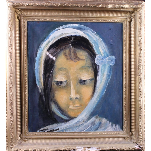 827 - Oil on Canvas by Somoza del Paramo (Brush name). Portrait titled 'The Indian Girl'. In a heavy gilt ... 