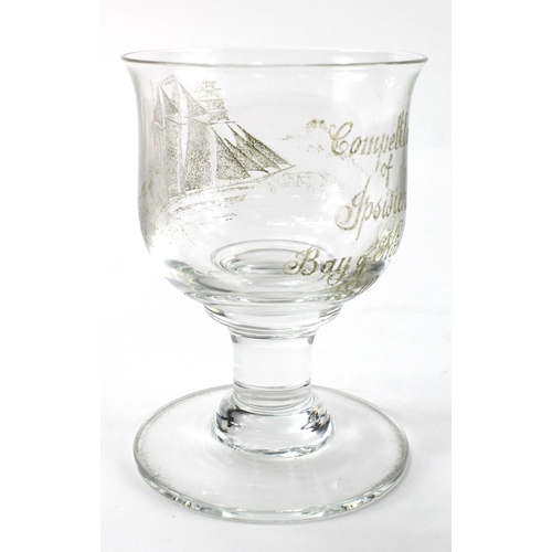 899 - Ipswich interest. A 19th Century glass with pedestal base, etched to side 'Competitor of Ipswich, Ba... 