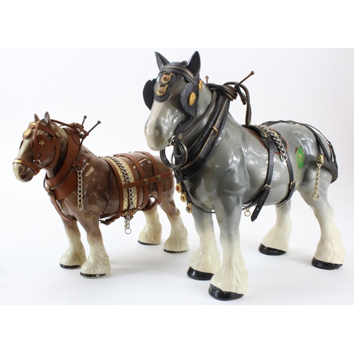 918 - Melba Ware. A collection of five large ceramic shire horses (mostly by Melba Ware), including three ... 