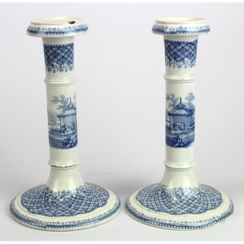 992 - Transfer Interest- A pir of transferware candlesticks in 'Zoological' pattern probably by Robinson, ... 