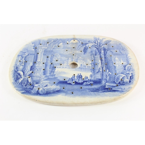 998 - Transferware interest- A blue and white drainer depicting columns and ruins within middle eastern ar... 