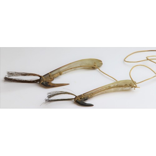 1065 - Tribal/Oceanic interest- Two  fish hooks, probably from the Banaba islands, made from pearl and turt... 