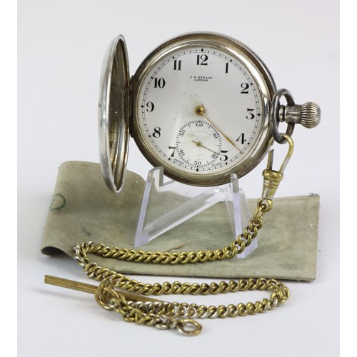 502 - Silver half hunter pocket watch by J. W. Benson, hallmarked 'J.W.B., London 1938', white enamel dial... 