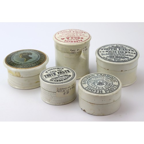 1023 - Pot lid interest a single owner collection- Five toothpaste pot lids to include, Beddard's Belgravia... 