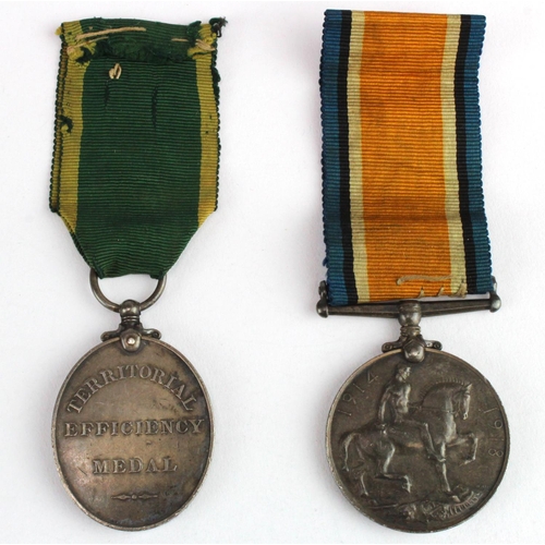 1120 - BWM named (1411 Pte W H Wombell 2-London Regt), with GV Territorial Efficiency Medal (1411 Pte W H W... 