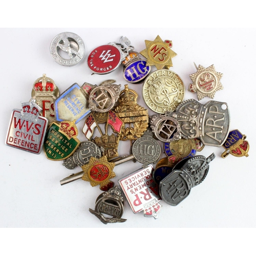 1591 - WW2 era British Home Front Lapel Badges, several types, including silver hallmarked.  (approx 24)