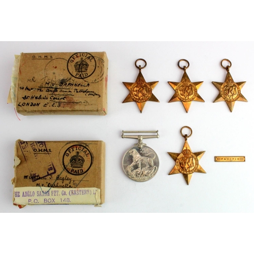 1596 - WW2 group awarded to Captain T Bagley, Merchant Navy. 1939-45 Star, Atlantic Star, Africa Star, Burm... 