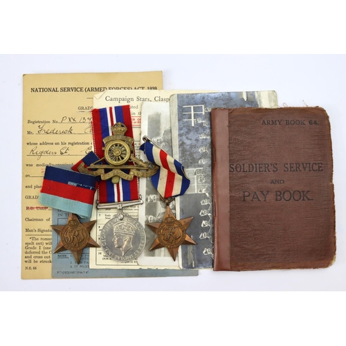 1597 - WW2 group consisting of 1939-45 star, F&G star, War medal with soldiers service and pay book, call u... 