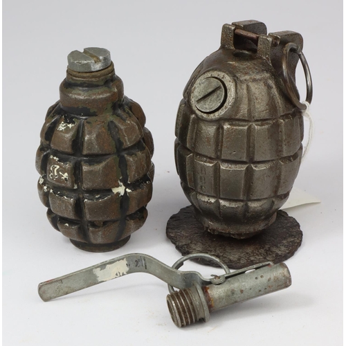 1608 - WW2 mills no 36 hand grenade in semi relic condition with Russian F-1 pineapple hand grenade, deacti... 