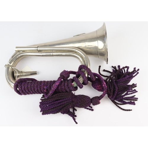 1612 - WW2 Period Essex Regiment Battalion Head Quarters Silver Plated Bugle.