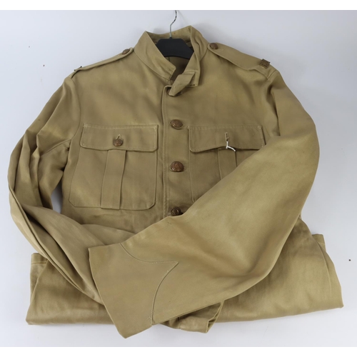 1623 - WW2 Royal marines tropical service jacket with RM brass title and Kings crown buttons.