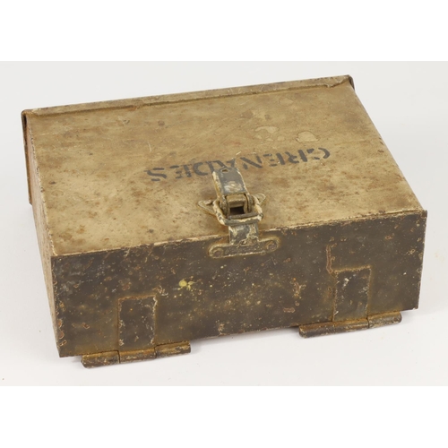 1624 - WW2 scarce Armed car or tank mills grenade storage case for three grenades.